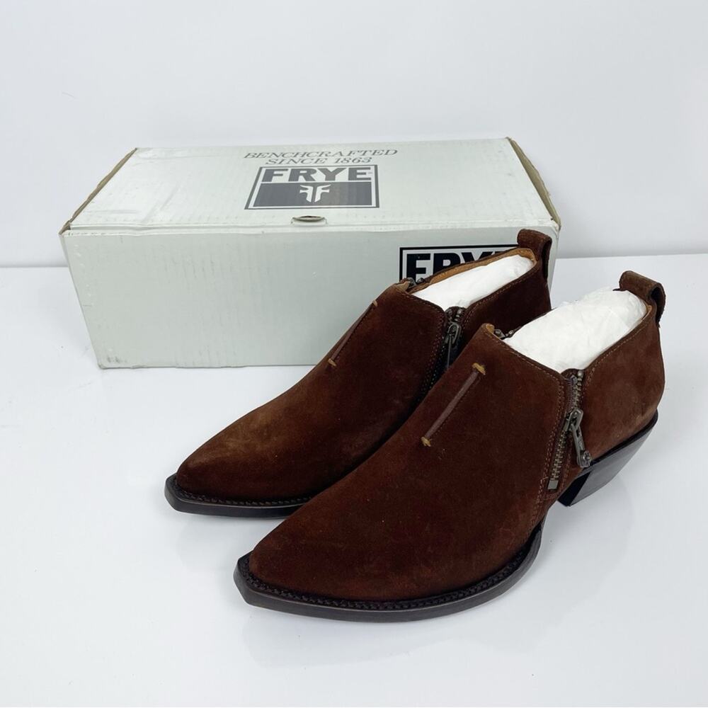 NEW Frye Sacha Moto Shootie Ankle Suede Leather Boots Booties Brown 6.5